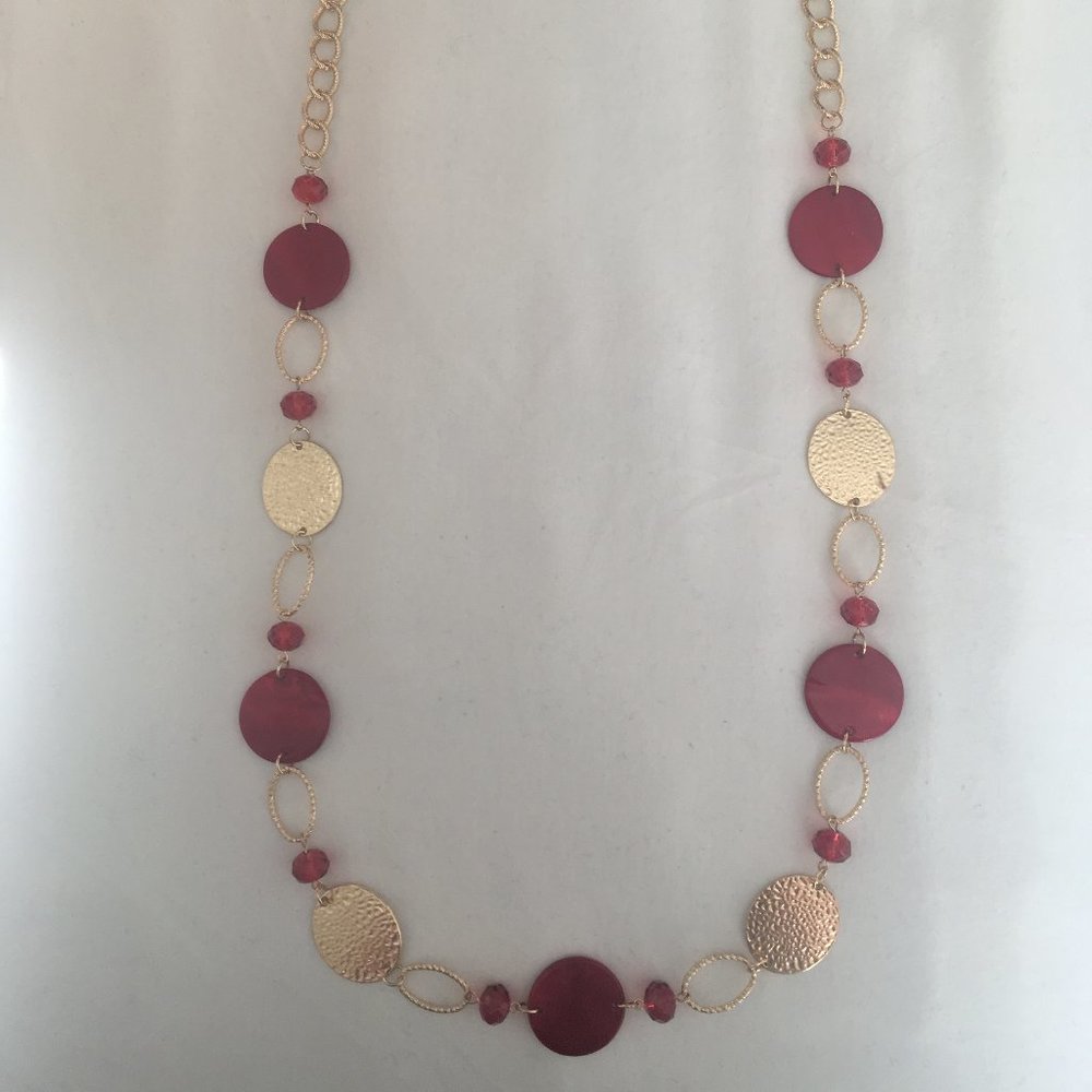 Red & Gold Shell/Disc Necklace - Picture 3 of 8